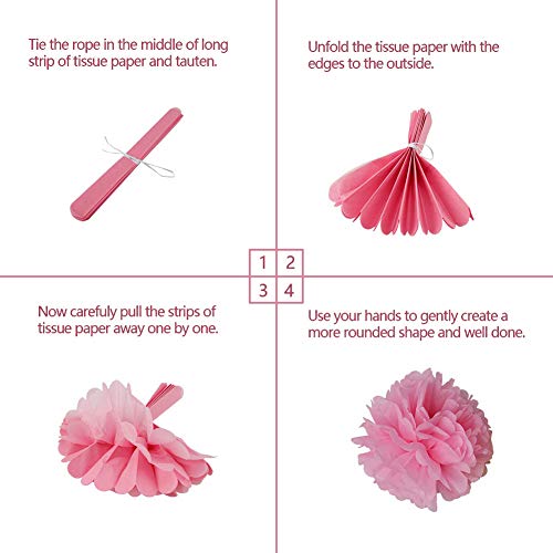 Happy Birthday Banner Rose Pink White Birthday Decorations Kit with 6 Pack Flower Pom Poms + 20 Tassel Garland for Wedding, Baby Shower, Event & Party Supplies