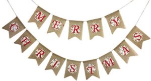 merry christmas snowflake burlap banner – ready to hang holiday decor – festive christmas seasonal winter decoration – xmas party photo prop decorations – rustic bunting garland by jolly jon