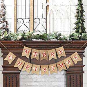 Merry Christmas Snowflake Burlap Banner - Ready to Hang Holiday Decor - Festive Christmas Seasonal Winter Decoration - Xmas Party Photo Prop Decorations - Rustic Bunting Garland by Jolly Jon