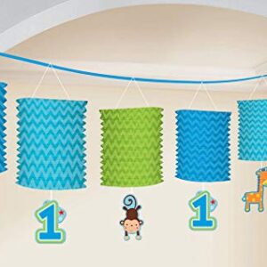 amscan One Wild Boy 1st Birthday Paper Lantern Garland, 6", Blue/Turquoise/Green