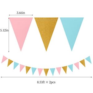 Blue Pink Gold Party-Decorations Gender-Reveal - 52Ft Paper Streamers 17FT Paper Banner Garland Hanging Decor Birthday Ideas Event Party Supplies