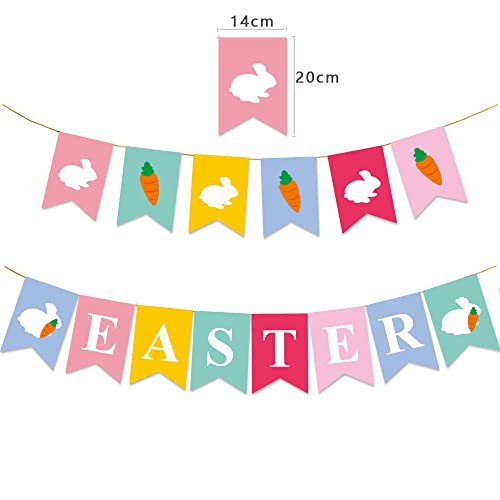 2PCS Easter Banner Decorations, Rabbit Bunny Carrot Happy Easter Banner Decor for Home Office Party Decor , Easter Bunting Bunny Sign Farmhouse Banner