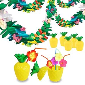 FUTUREPLUSX 2PCS Tropical Paper Garland with 12PCS Plastic Pineapple Cups