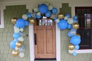 balloon garland kit balloon arch kit party decorations blue, ivory, and gold confetti latex balloons for any party: wedding, bachelorette, graduation, backyard, bridal & baby showers, birthday, more