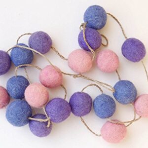 De Kulture Handmade Premium Wool Felt POM POM Garland Eco Friendly Halloween Wall Hanging Home Office Theam Party Holiday Decoration Banner| 48 Inch Long, Indigo Pink & Purple (Set of 2)