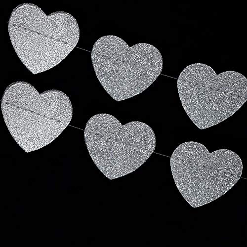 PaperLanternStore.com Silver Glitter Heart Shaped Paper Garland Banner (10FT)