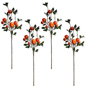 fxforer 4 pcs artificial orange branch,34.3 inch simulation fruits tree stem with green leaves,imitation plants bouquet for home garden holiday decor, 210402yf34-2-4a-10479-1849293441, yellow, 87cm