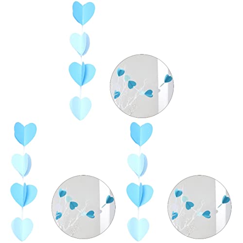 Abaodam 3pcs Dark for Light Banner Party Shape Festival Hanging Decoration Bunting Birthday Heart Blue Streamers Wall Supplies Wedding Event Ornaments Paper Blue+ M Love Garland