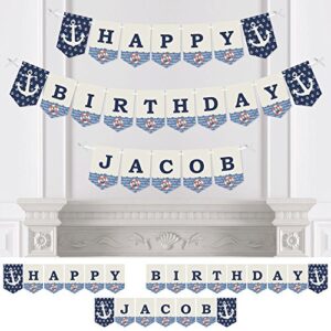 custom ahoy – nautical – personalized birthday party bunting banner & decorations – happy birthday custom name banner