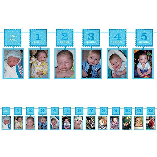 amscan 220108 1st Birthday Glitter Photo Garland - Blue, 1ct, 12'