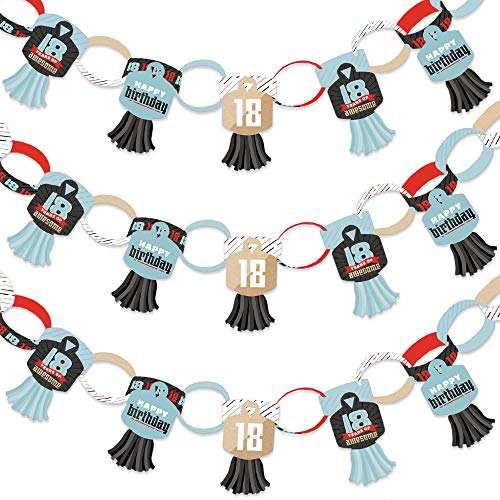 Big Dot of Happiness Boy 18th Birthday - 90 Chain Links and 30 Paper Tassels Decoration Kit - Eighteenth Birthday Party Paper Chains Garland - 21 feet