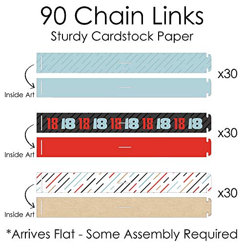 Big Dot of Happiness Boy 18th Birthday - 90 Chain Links and 30 Paper Tassels Decoration Kit - Eighteenth Birthday Party Paper Chains Garland - 21 feet