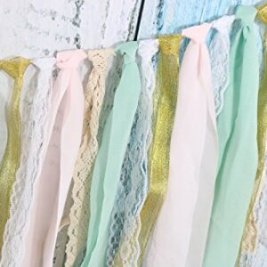 Lace Tassel Garland Fabric Garland Rag Tie Garland Shabby Chic Blush Banner Wedding Backdrop Wedding Decor Baby Shower Party Decor Home Decor Wall Hanging Boho Decor Fall Decor Birthday Banner