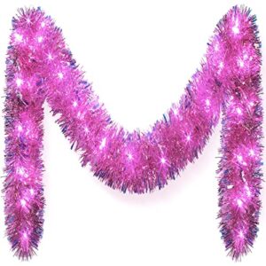 canlierr 20 feet pink christmas tinsel garland with led lights for tree hanging decorations party, birthday, weddings, different season indoor outdoor events