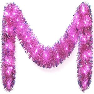 Canlierr 20 Feet Pink Christmas Tinsel Garland with LED Lights for Tree Hanging Decorations Party, Birthday, Weddings, Different Season Indoor Outdoor Events