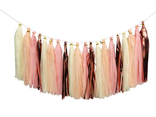 Tissue Paper Tassels Party Garland, 20pcs Rose Gold Foil Pink Blush Yellow Tassel for Baby Girl Showers Birthday Weddings Bridal Shower Decorations