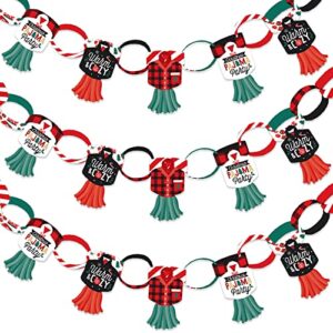 big dot of happiness christmas pajamas – 90 chain links and 30 paper tassels decoration kit – holiday plaid pj party paper chains garland – 21 feet