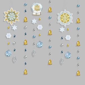 6 pcs gold blue white snowflake garland for christmas decorations winter wonderland birthday banner hanging snow flake decor frozen backdrop streamer for wedding bridal baby shower party supplies