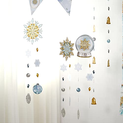 6 pcs Gold Blue White Snowflake Garland for Christmas Decorations Winter Wonderland Birthday Banner Hanging Snow Flake Decor Frozen Backdrop Streamer for Wedding Bridal Baby Shower Party Supplies