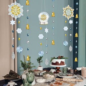 6 pcs Gold Blue White Snowflake Garland for Christmas Decorations Winter Wonderland Birthday Banner Hanging Snow Flake Decor Frozen Backdrop Streamer for Wedding Bridal Baby Shower Party Supplies