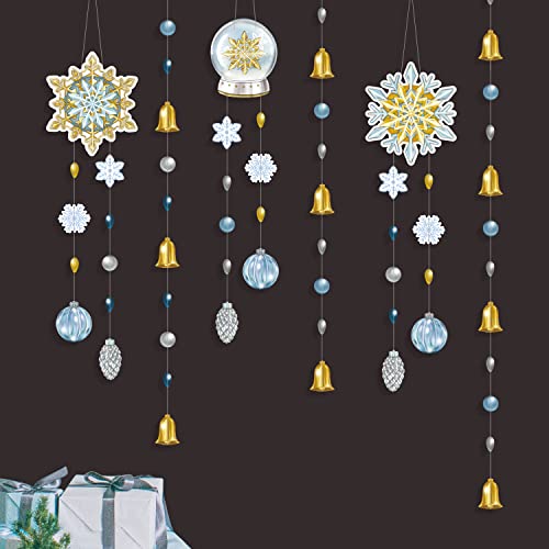 6 pcs Gold Blue White Snowflake Garland for Christmas Decorations Winter Wonderland Birthday Banner Hanging Snow Flake Decor Frozen Backdrop Streamer for Wedding Bridal Baby Shower Party Supplies