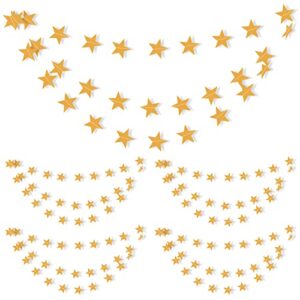 65 feet paper star garland banner decoration, 5 pack star bunting garland, hanging star streamers backdrop for birthday party wedding graduation baby bridal shower prom decor (gold)