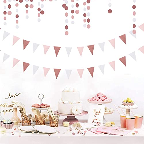 Rose-Gold Party Decorations Paper Garland Bachelorette Shower Engagement Wedding Birthday Party Bunting 2Ft Rose Gold Pink White Hanging Decoration Streamer 2 Pack Glitter Sprinkles Paper Triangle