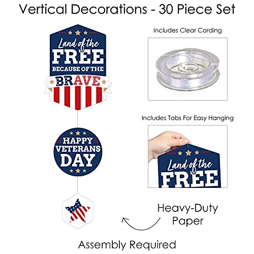 Big Dot of Happiness Happy Veterans Day - Patriotic DIY Dangler Backdrop - Hanging Vertical Decorations - 30 Pieces