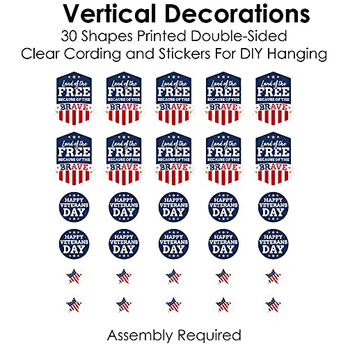 Big Dot of Happiness Happy Veterans Day - Patriotic DIY Dangler Backdrop - Hanging Vertical Decorations - 30 Pieces