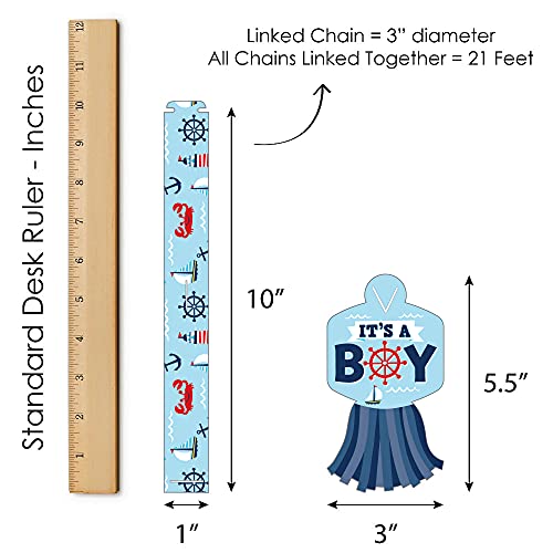 Big Dot of Happiness Ahoy It’s a Boy - 90 Chain Links and 30 Paper Tassels Decoration Kit - Nautical Baby Shower Paper Chains Garland - 21 feet