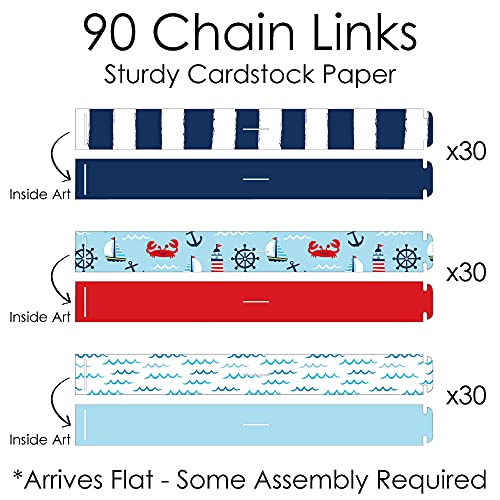 Big Dot of Happiness Ahoy It’s a Boy - 90 Chain Links and 30 Paper Tassels Decoration Kit - Nautical Baby Shower Paper Chains Garland - 21 feet