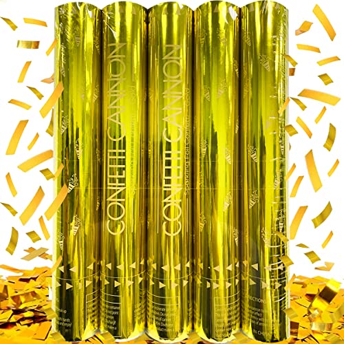 Yeunmu 5 Packs Confetti Cannons, 12 inch confetti cannons party poppers, gold confetti poppers for Graduation Wedding Birthday Parties and New Year's Eve Celebration