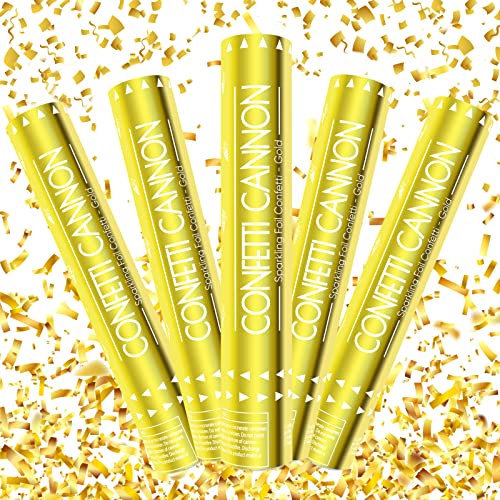 Yeunmu 5 Packs Confetti Cannons, 12 inch confetti cannons party poppers, gold confetti poppers for Graduation Wedding Birthday Parties and New Year's Eve Celebration