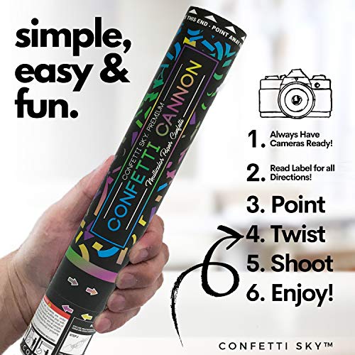 Confetti Sky [6 Pack] 12 Inch Confetti Cannons | Multicolor Biodegradable Confetti Poppers for Wedding Celebration, Birthday Party, Pranks, Graduation, Christmas Eve and New Year Celebration