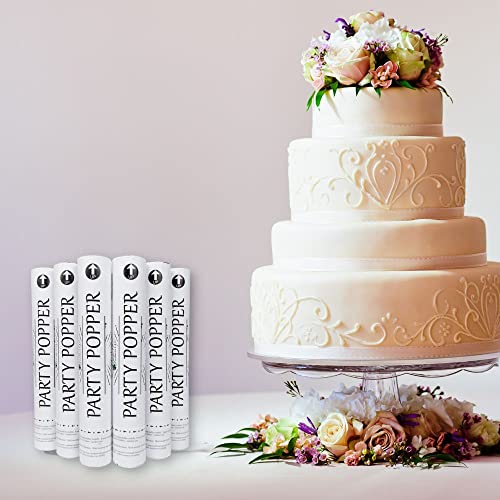 Clover Products Large Premium Wedding Confetti Cannon - (6 Pack) White Biodegradable Paper Confetti Popper | Launches Confetti 20-25 Feet | Party Poppers for Wedding or any occasion.