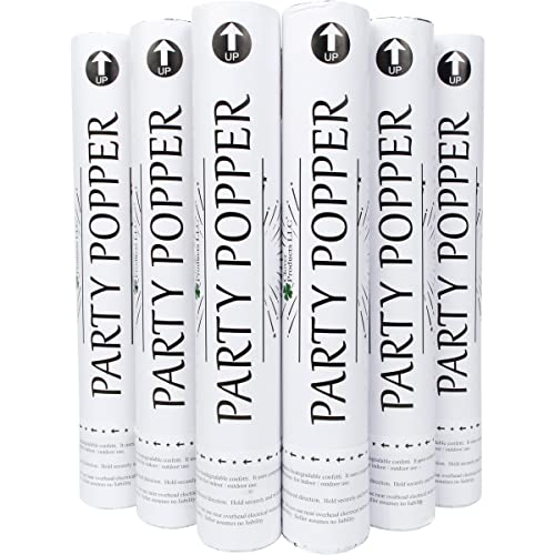 Clover Products Large Premium Wedding Confetti Cannon - (6 Pack) White Biodegradable Paper Confetti Popper | Launches Confetti 20-25 Feet | Party Poppers for Wedding or any occasion.