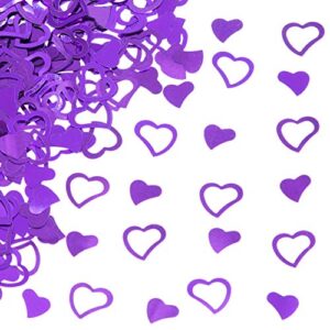 purple love heart table confetti – valentines party foil metallic sequins confetti wedding engagement anniversary bachelorette mothers day party sprinkles confetti decorations, 60g