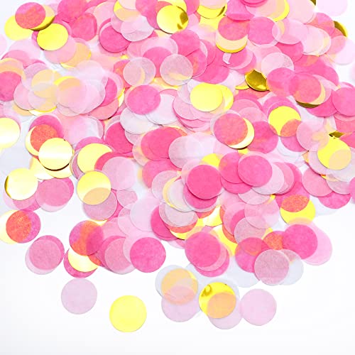 VCOSTORE Tissue Paper Confetti Circles - Round Confetti Dots，Large Table Confetti for Wedding Birthday Party Decoration and Gift Box decoration, 5000 pieces -Pink & Gold Mix Confetti,