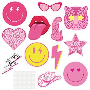24 pieces preppy theme cutouts preppy party decoration pink party cut outs smile face favors star lightning lips cutouts for preppy style birthday wedding baby shower school bulletin board supplies