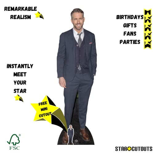 STAR CUTOUTS CS704 Celebrity Standee Ryan Reynolds Lifesize Cardboard Cutout Smart Casual Suit Cut Out 188cm Tall, 188 x 55 x 188 cm, Multi-Colour