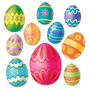 pmu beistle 10 piece assorted sizes easter egg cut outs for springtime party decorations, one, multicolored