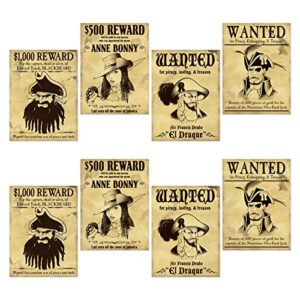 beistle 8 piece pirate wanted sign cutouts, 15.25″, black/tan