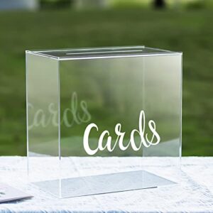 acrylic wedding card box, clear card box for reception, elegant wedding envelope box, baby bridal shower money gift card box with slot for party, wishing well, birthday, graduation, 10x10x5.5 inch