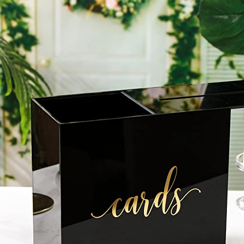 UNIQOOO Black Acrylic Wedding Card Box with Slot, Large 10x10x5.5 inch w/ Gold Foil | Wedding Receptions Wishing Well Money Box, Birthdays, Memory Box