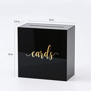 UNIQOOO Black Acrylic Wedding Card Box with Slot, Large 10x10x5.5 inch w/ Gold Foil | Wedding Receptions Wishing Well Money Box, Birthdays, Memory Box
