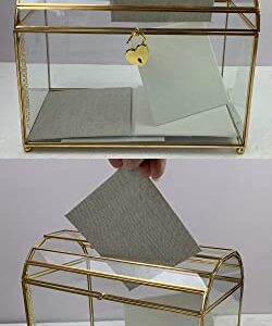 Gold Wedding Card Box with Slot and Lock - Glass Card Box for Wedding - Brass Wedding Gift Box for Cards - Wedding Gift Card Boxes Bin Container for Reception Bridal Baby Shower