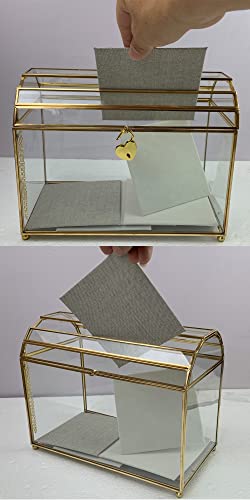 Gold Wedding Card Box with Slot and Lock - Glass Card Box for Wedding - Brass Wedding Gift Box for Cards - Wedding Gift Card Boxes Bin Container for Reception Bridal Baby Shower