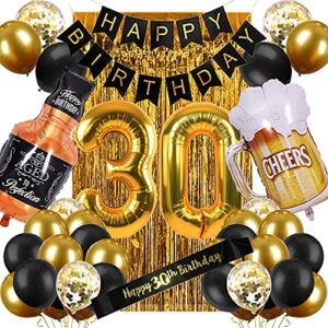 30th Birthday Decorations for Men, Black and Gold Happy Birthday Decorations for Women Men Boys Girls 30th Birthday Party - 30th Birthday Decorations Black and Gold for Him Her 30 Birthday Party Supplies