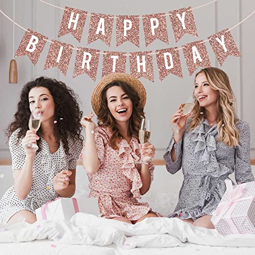 Pre-Strung Happy Birthday Banner - NO DIY - Rose Gold Glitter Birthday Party Banner - Pre-Strung Garland on 6 ft Strands - Rose Gold Birthday Party Decorations & Decor. Did we mention no DIY?