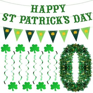 st patricks day decorations, st patricks day accessories for the home with banner garland hanging shamrock swirl for irish lucky party supplies